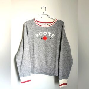 (3/$12) - Roots Cabin Kids Crewneck Sweater. Size XXL (13-14 years). Red Grey.